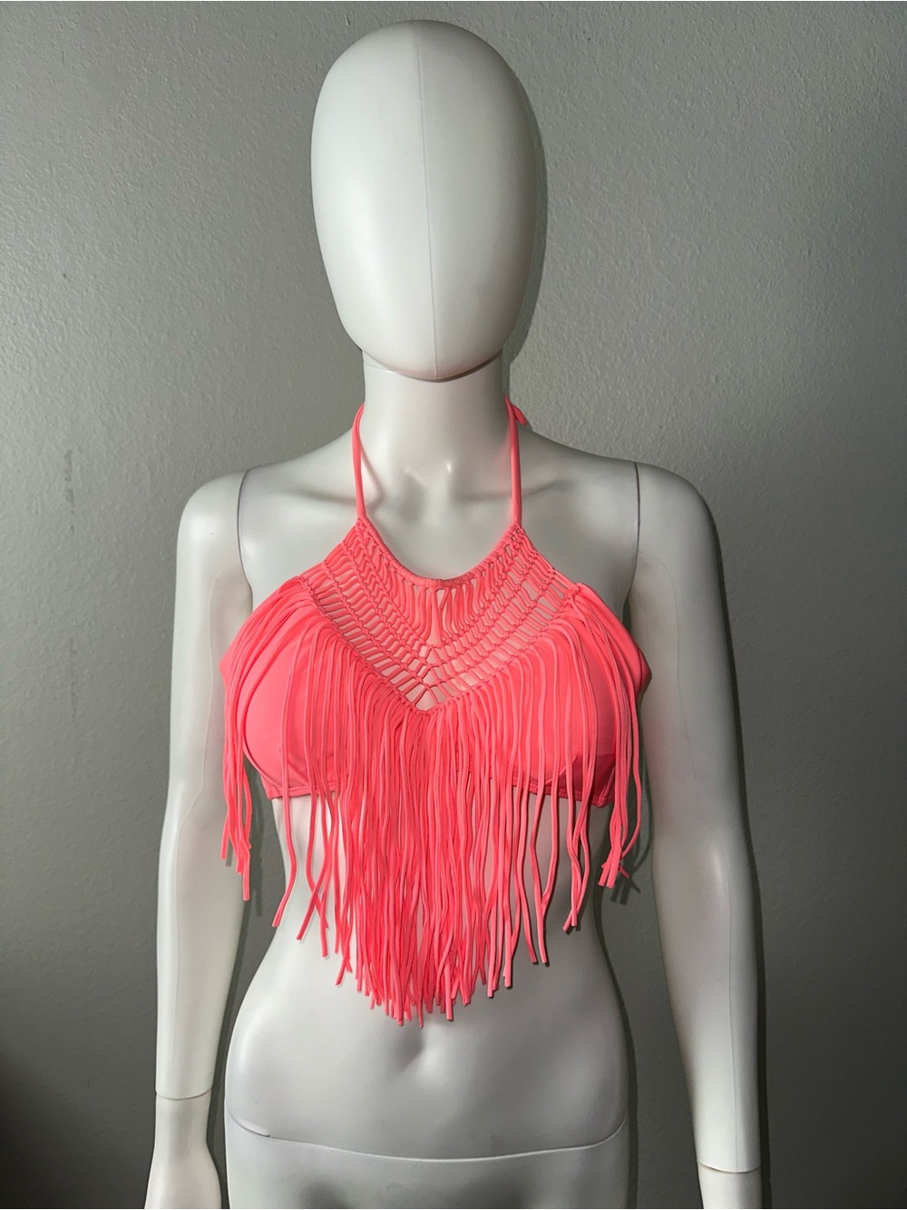 Luli Fama “Heart of a Hippie” hot pink sunsets sexy fringe bikini swim top M - Picture 2 of 6
